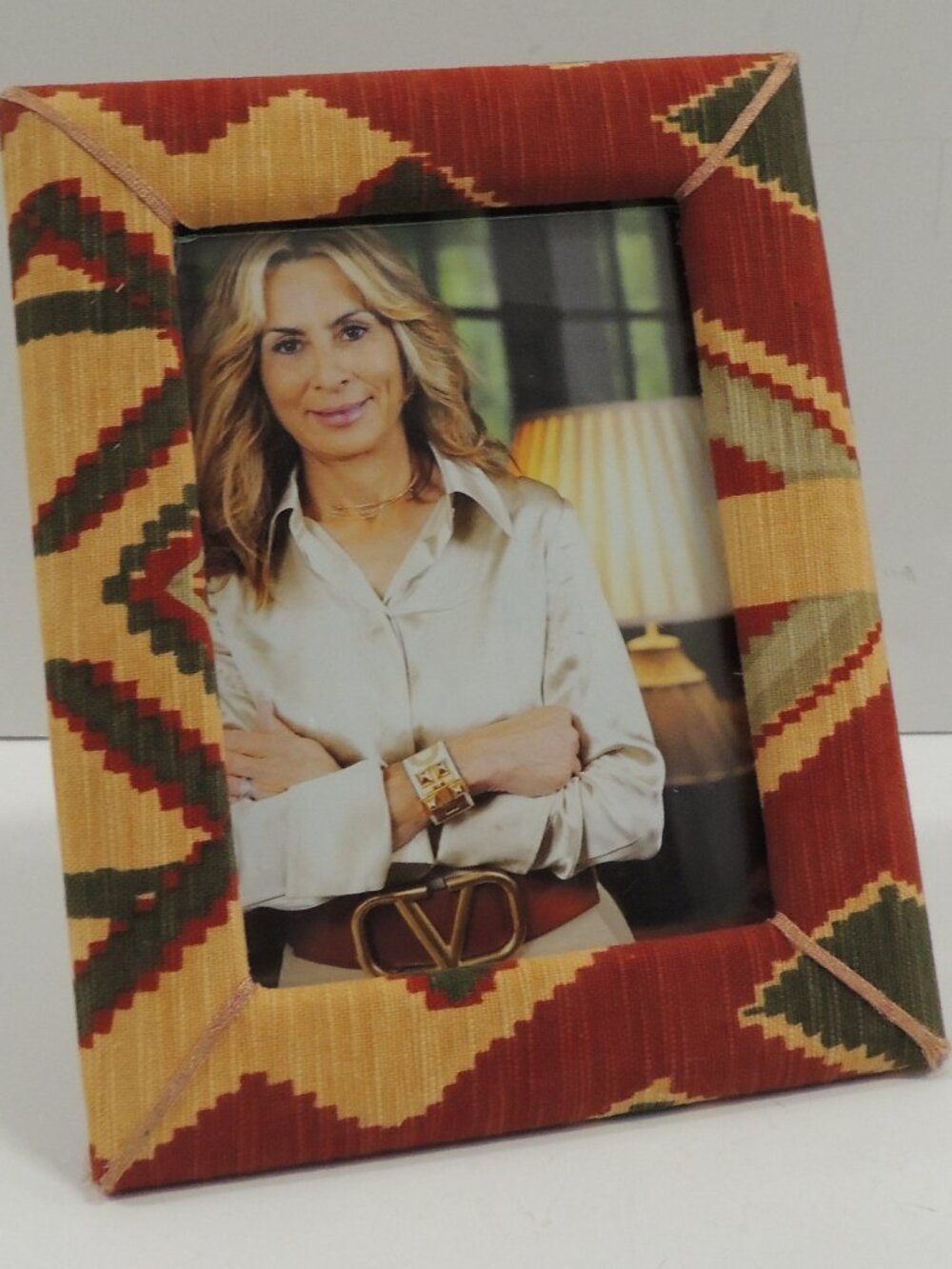Vintage Red & Yellow Woven Cotton Southwest Style Decorative Picture Frame.